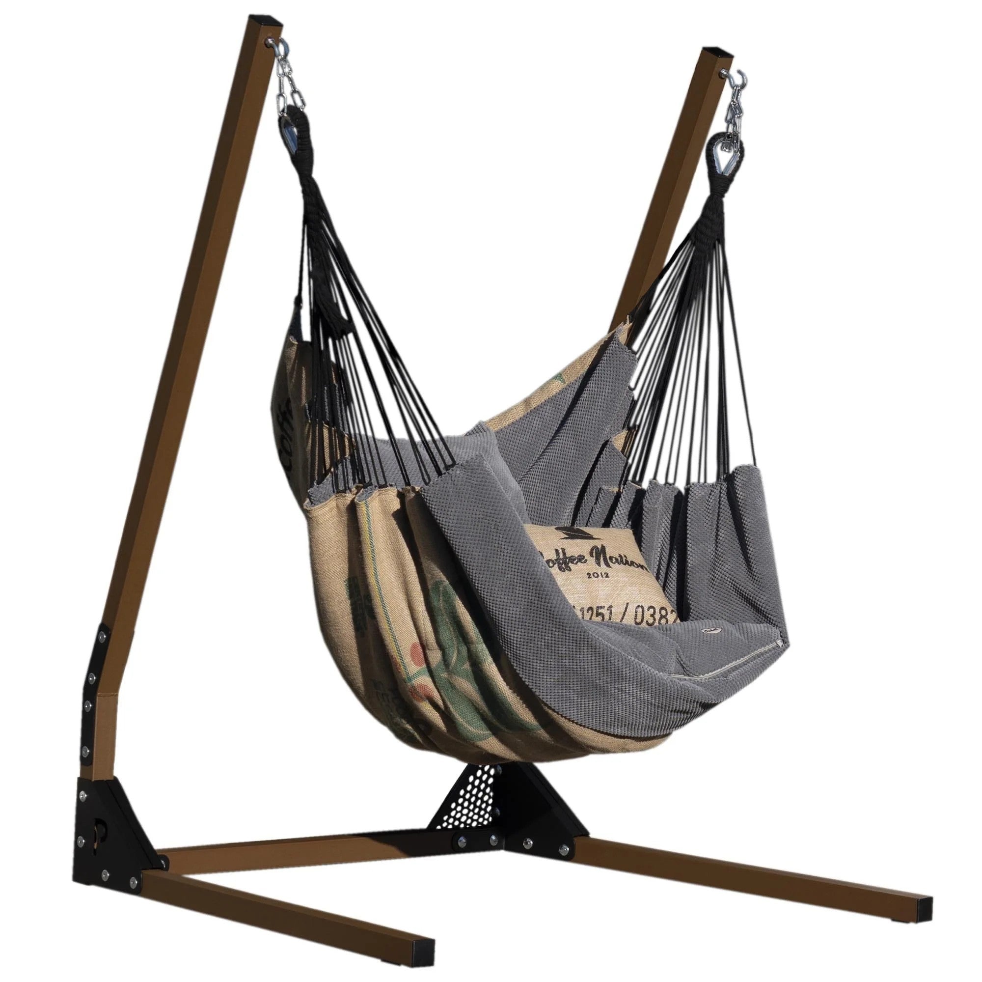 Support en acier + Chaise suspendue grise café / beige café
