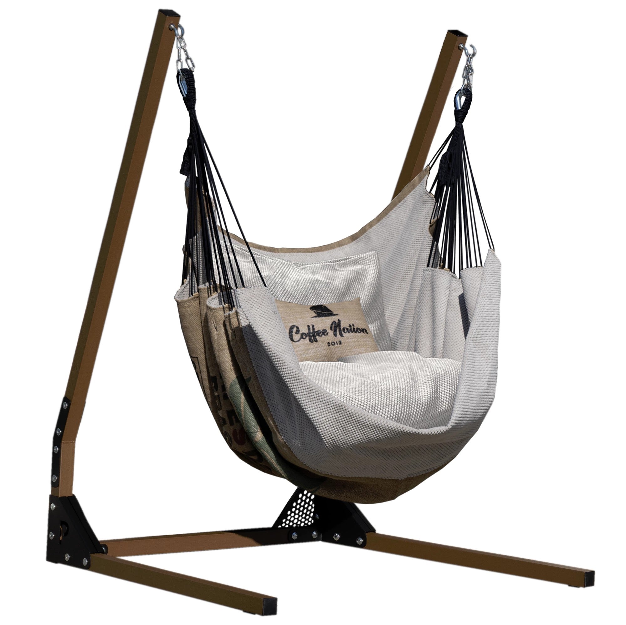 Support en acier + Chaise suspendue grise café / beige café