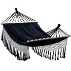 Black fringed hammock with spreader bars | NatureHamac SANTIA XL