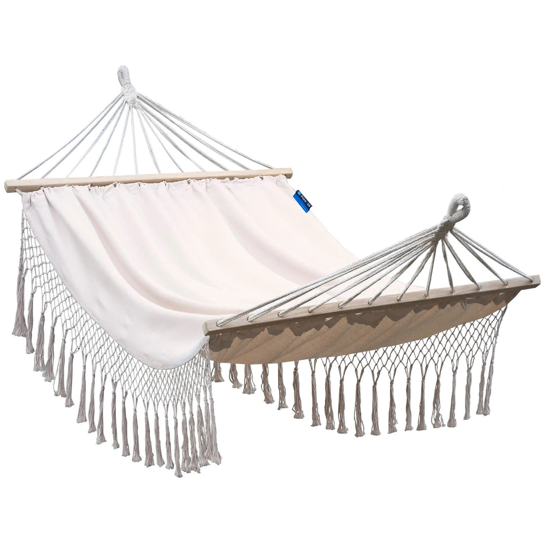 Hamac Santia XL à franges 220 x 160 cm - barres en bois