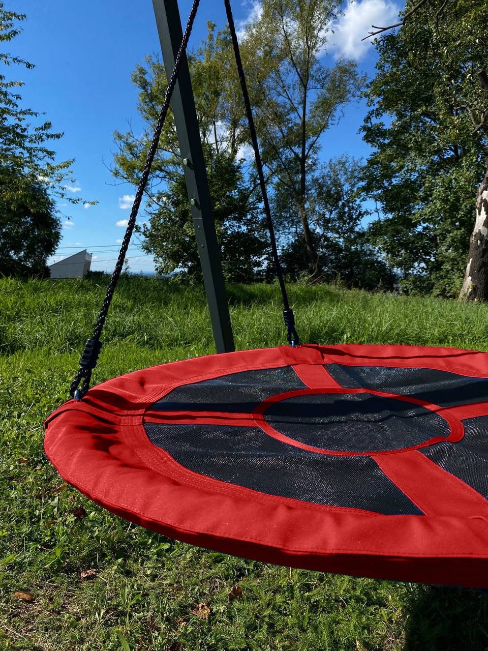 Balançoire de jardin individuelle + nid de cigogne rouge/bleue/vert