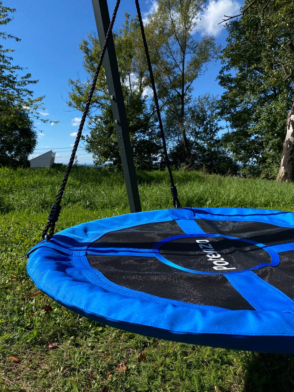 Balançoire de jardin double en graphite + nid de cigogne et balançoire rouge/vert/bleue